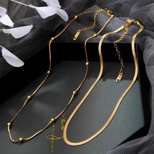 Vintage Multilayer Stainless Steel Flat Necklaces For Women Gold Snake Chain Charm Choker Necklaces Boho Fashion Jewelry Gift