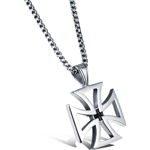 Vintage Hollow Maltese Iron Cross Pendant Necklace Knights Templar Cross Stainless Steel Fashion Jewelry