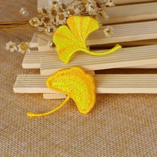 GUGUTREE embroidery gingko patches leaf patches badges applique patches for clothing ZK-143