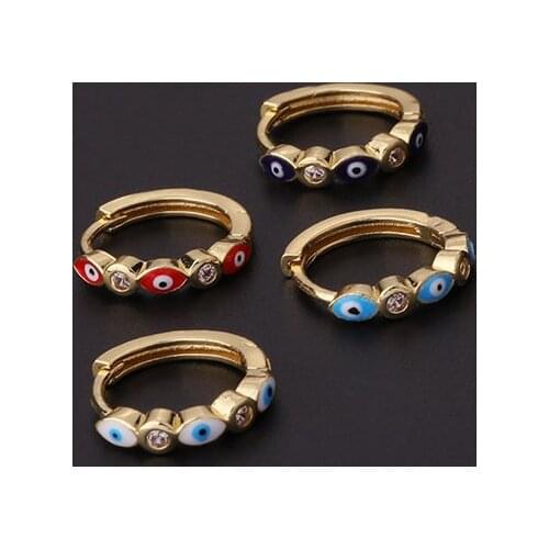 1Piece CZ Evil Eyes Hoop Earrings for Women Fashion Bohemia Multicolor Enamel Turkish Eye Cartilage Earrings Piercing Jewelry
