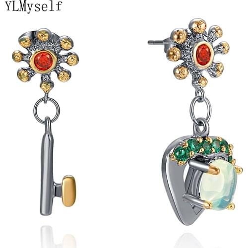 Key and Heart Dangle Earrings Cute Lovely Jewellery Promise statement Jewelry Unusual design earring for Women