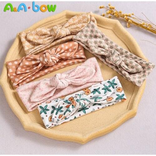 1pcs Printed Baby Headband Girls Hair Accessories Fabric Rabbit Ear Turban Bow Elastic Hairband Baby Princess Christmas Day Gift