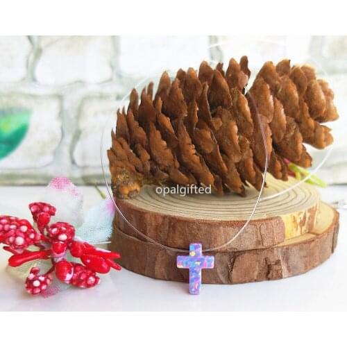 1pc/lot)Transparent Nylon Chain Jesus Christ Cross 9*12mm purple synthetic Opal Necklace Fashion Jewelry Gifts with best price