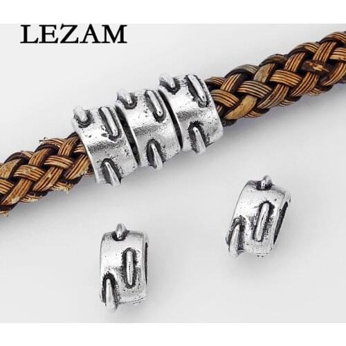 10pcs Antique Charms Slider Beads Spacer For 8mm Round Leather Cord Bracelet Necklace Jewelry Making Findings Material