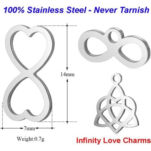 10pcs/lot 100% Stainless Steel Love Heart Infinity Symbol Charms VNISTAR High Polished Knot DIY Jewelry Finding Supplies