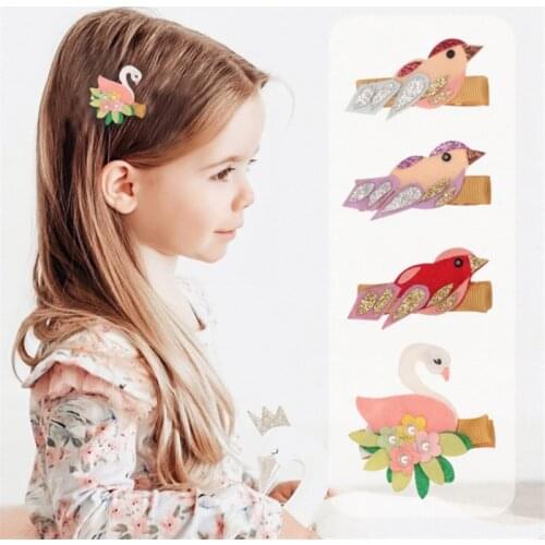 10pcs/Lot Princess Swan Hair Clips Cartoon Pearl Flower Girls Hair Accessories Birthday Party Barrettes Hairpins Kids Headdress