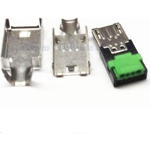 100set 3 in 1 MICRO USB Male Plug with metal housing shell Mike 5P Andrews USB interface Punctured Solderless press wire type