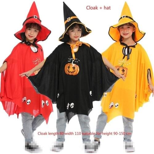 2020 Cosplay Costumes Halloween Cloak Cape Childrens New Witch Role Playing Performance Pumpkin Dress Hat Cloak Set Hat + Cloak