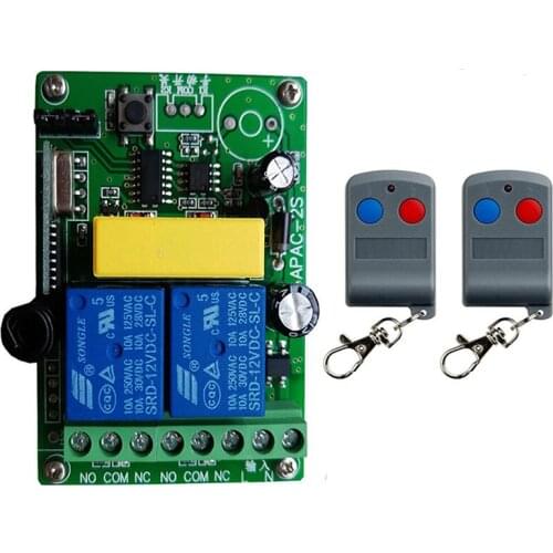 433MHz Universal Wireless Remote Control AC 220V 2CH rf Relay Receiver +Transmitter for Universal Garage door and gate Control