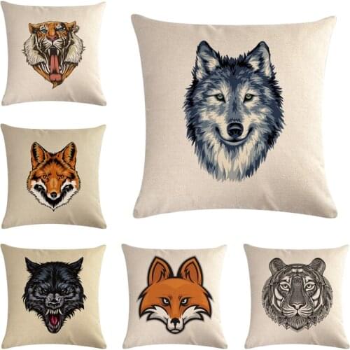 45*45cm Tiger Lion Wolf Pattern Cotton Linen Throw Pillow Cushion Cover Home Decoration Sofa Bed Decor Decorative Pillowcase