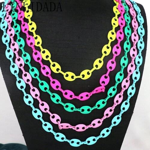 5Pcs Fashion Metal Chains Hip Hop coloful Enamel Coffee Bean Chains Necklaces Pig Nose Chains Punk Necklace