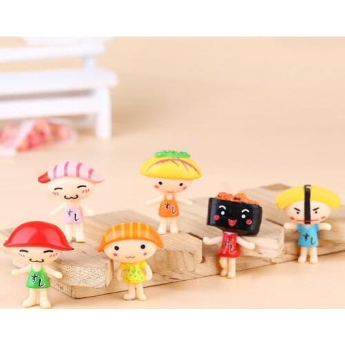 6Pcs Cute Cartoon Figure Salmon Simulation Sushi Doll Micro Landscape Decor Desktop Ornaments Figures Model Gift for Children