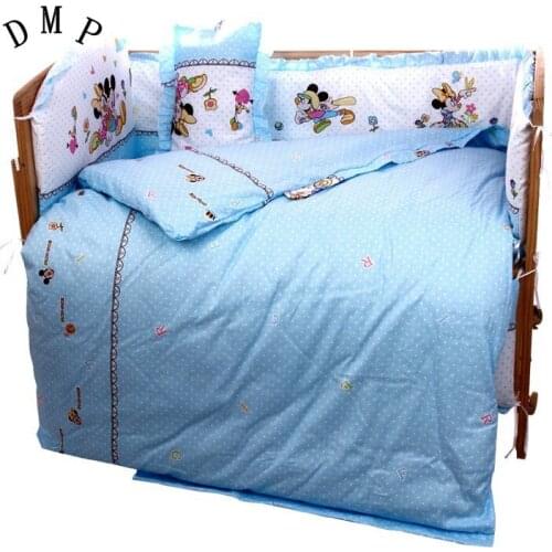 Promotion! 7pcs Cartoon Baby Cot Bed,Wholesale and Retail Children Cot Sets (bumper+duvet+matress+pillow)