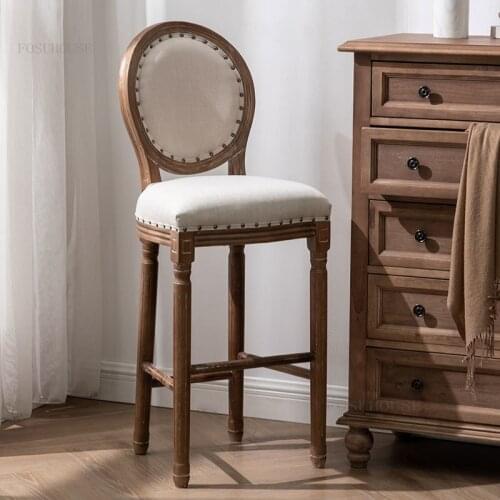 American Solid Wood Front Desk High-foot Bar Chair Home Furniture Living Room Back Bar Chairs Hotel Restaurant Cafe Bar Chair