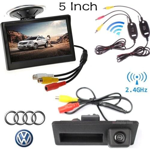 5" TFT LCD Car Rear View Monitor +Wireless Backup Trunk handle camera for Audi/VW/Passat/Tiguan/Golf/Touran/Jetta/Sharan/Touareg