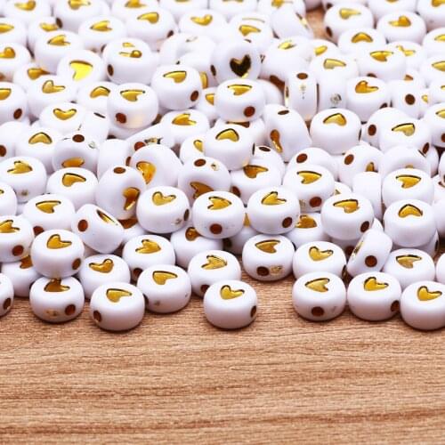 Golden Heart Round Beads Acrylic Loose Spaced Beaded for DIY Bracelet Necklace Fashion Jewelry Making Supplies Wholesale 4X7mm