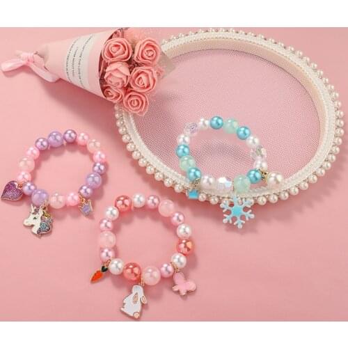 Baby Jewelry Bracelet for Girls Children Princess Pendants Bracelet Kids Charms Handmade Silicone Beads Bangles Cartoon Gifts