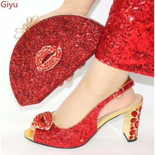 Doershow Italian Shoes and Bags To Match Shoes with Bag Set Decorated with Rhinestone Nigerian Women Wedding Shoes set! HFY1-23