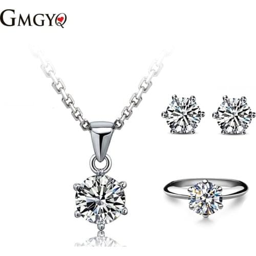GMGYQ Brand Classic Six Paws 1 Carat CZ Diamant Zirkoon Accessoires Sets voor Vrouwen Bruid Meisje For Women Simple Jewelry sets
