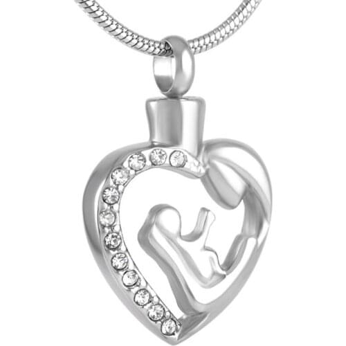 IJD9125 Mother&Child Forever Love Heart Cremation pendant For Ashes - Inlay Crystal Memorial Urn Necklace Keepsake Jewelry
