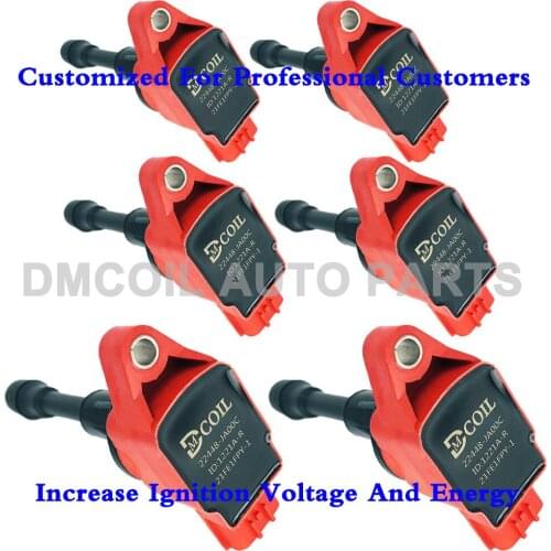 6 PCS RED PERFORMANCE IMPROVED IGNITION COIL FOR INFINITI EX37 FX35 FX37 FX50 QX70 G COUPE 3.7L 5.0L 2007- 22448-EY00A