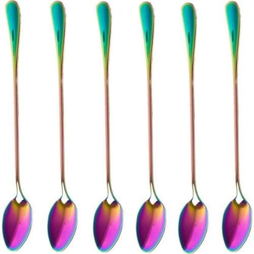 Coffee Teaspoons, Set of 6 Rainbow Color Coffee Spoon Long-Handle Ice Cream Desert Spoon Cocktail Stir Spoons Mixing Spoon, Poin