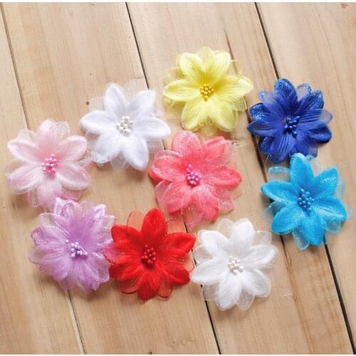 10 Pieces 3D Lace Fabric Colorful Beads Flower Lace Applique for Women Children Garment Clothes Sewing Accessories 5.5cm/2.2