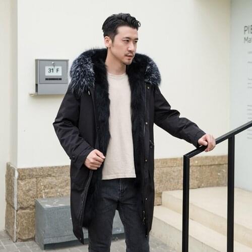 Men Jacket 100% Real Raccoon Fur Parka Winter Thick Warm Outwear Classic Fashion Coat Plus-Size Customize