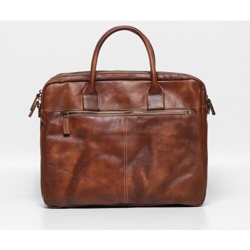 2020 vintage casual cow leather men briefcase business handbag large capacity zipper laptop bag
