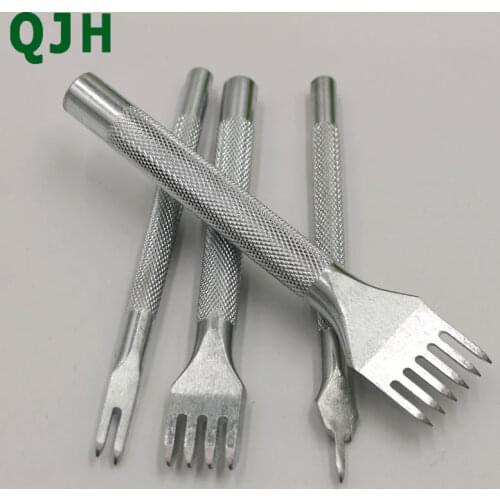 Stainless steel Silver 4mm DIY Leather Craft Tools Hole Punches Stitching Punching Tool 1+2+4+6 Prongs Working Flat Chisel