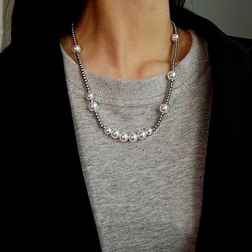 Women Men Faux Pearl Necklace Punk Style Retro All-Match Chain Necklace Beaded Necklace Fake Pearl Neck Jewelry Accessories