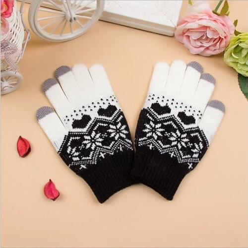 Female Winter Gloves Touch Screen Mittens For Women Christmas Snowflake Full Finger Mitts Wrist Gloves Gants Femme Hiver