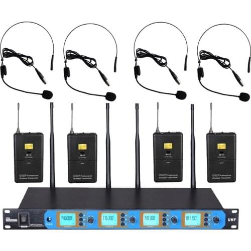 Bolymic UHF 4 Channel Professional Wireless Headset Microphone System Party School Meeting Microphone