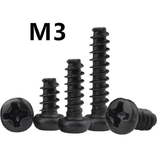 1000PCS M3x4/5/6/8/10/12/14/16mm PB Black 304 Stainless steel Cross Round Head Flat Tail Self-tapping Screw