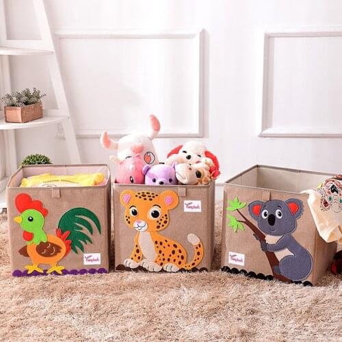 Cube Cotton Linen Folding Water washing Storage Box Cartoon Animal for kids Toys OrganizersChest Shelf Nursery 33x33x33cm