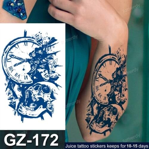 Juice Ink Long Lasting Waterproof Temporary Tattoo Stickers Clock Skull Moon Flower Rose Tattoos Woman Arm Body Art Fake Tatto