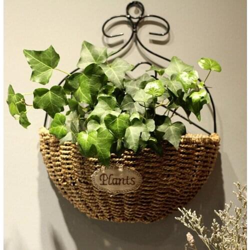 Straw Woven Flower Wall Basket Wall Hanging Flower Plant Organizer Sturdy Home Garden Decoration Hand Woven Basket