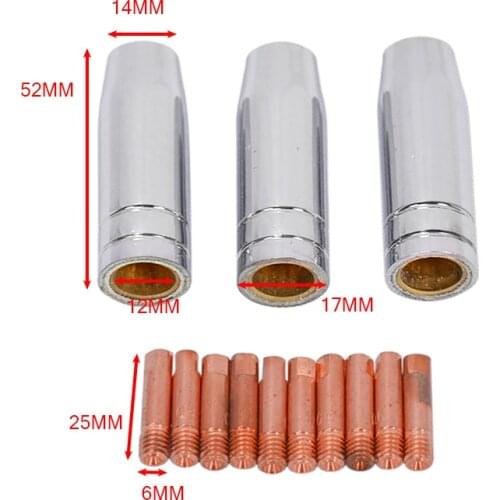 13Pcs CO2 MIG Welding Torch Aircooled MB 15AK Contact Tip Holder Gas Nozzle 0.6/0.8/1.0*25mm Welder Shield Shroud Nozzle Tip Kit