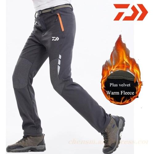 Daiwa Reflective Mens Winter Hiking Pants Warm Fleece Softshell Trousers Outdoor Sports Thick Fishing Skiing Waterproof Pants