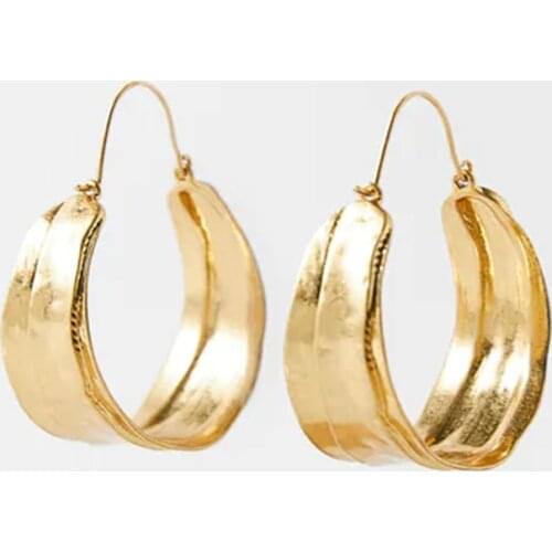 Vedawas 2021 Vintage Textured Hoop Earrings for Women Boho Trendy Metal Maxi Gold Color Irregular Statement Earrings Jewelry