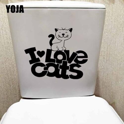 YOJA 24.7X20CM I Love Cats Phrase Cartoon Cat Kitten Pet Room Wall Sticker Toilet Decal T5-0267
