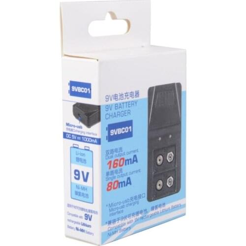 USB 9V 6F22 Battery Charger 2 Slot for 9V Rechargeable Li-lon and Ni-MH battery