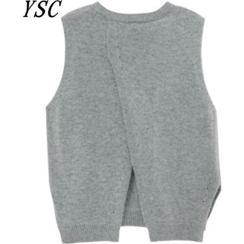YSC 2021 spring Classic style Ladies knitting cashmere wool vest Pure color back split hedge free high quality Leisure vest