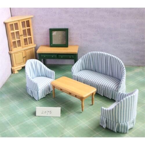 1:12 Dollhouse Miniature Couch Kitchen cabinet Furniture mini Wooden tea Table sofa 7pcs/set Children Gift house play toys
