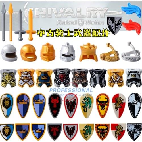 10pcs/lot Glod Medieval Knights Rome Soliders Cold Weapon Axe Sword DIY Piece For building Block bricks Toys