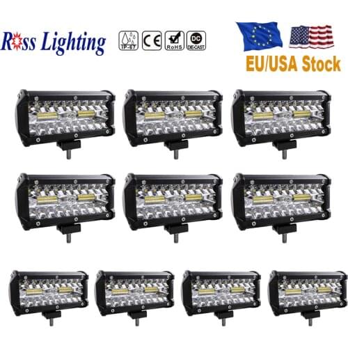 10pcs Triple Row Offroad Light Bar 7inch Spot Flood Combo 120W LED Bar for Truck Tractor Boat 4x4 Driving Light SUV 12V 24V