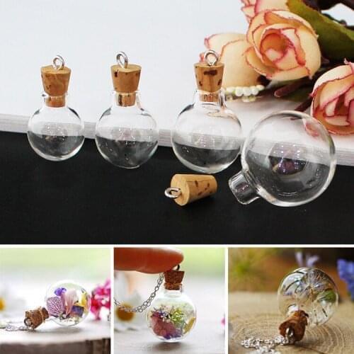 16/18/20/25mm Mini glass round ball bottle with cork glass vial pendant necklace perfume oil glass globes dome wedding decor