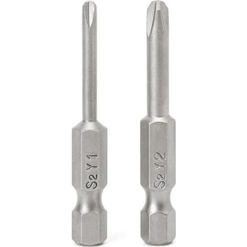 2 Pcs/set 50mm Magnetic 1/4'' Hex Shank Tri-wing Y Tip Head Screwdriver Bits
