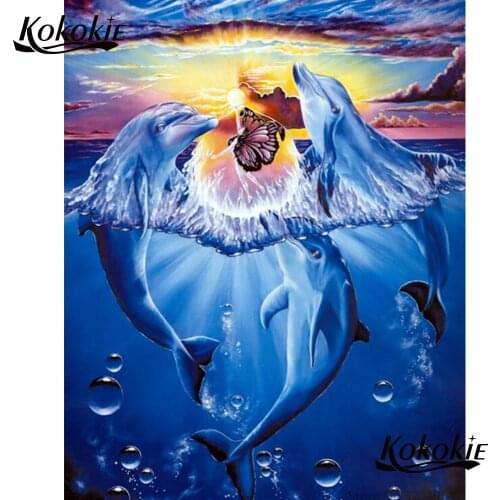 5d dolphin diamond mosaic full square/round Picture of Rhinestone diy diamond embroidery nature diamond painting accessories