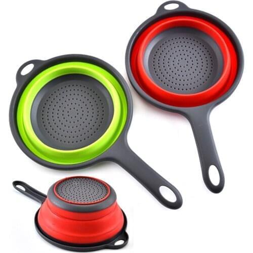 60Pc Folding Silicone Washing Strainers Colander Kitchen Foldable Pasta Strainers,Collapsible Drain Basket with Handle Wholesale